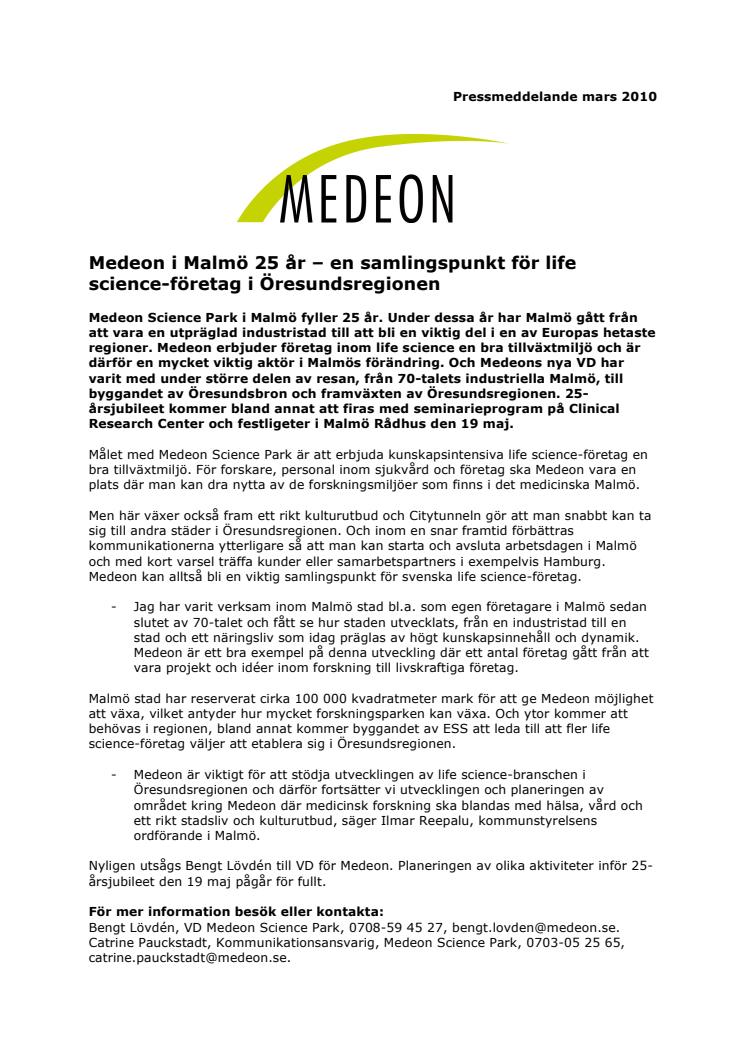 Medeon i Malmö 25 år – en samlingspunkt för life science-företag i Öresundsregionen   