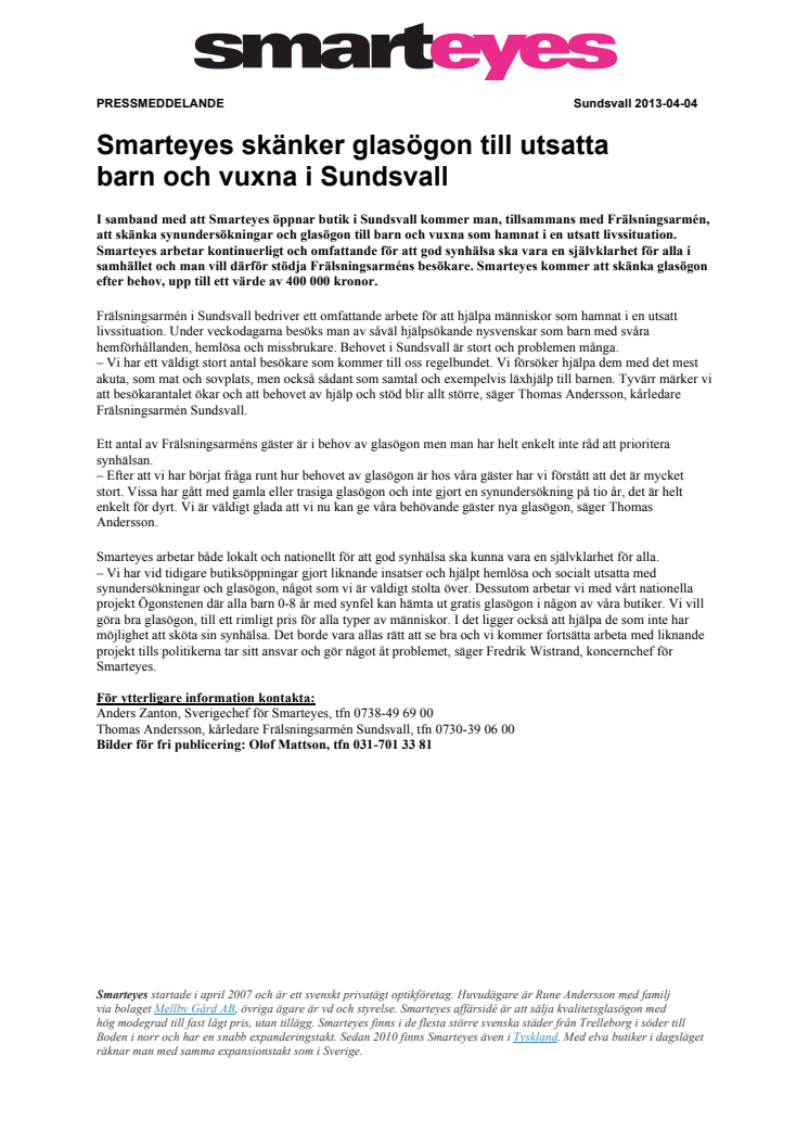 Smarteyes skänker glasögon till utsatta barn och vuxna i Sundsvall