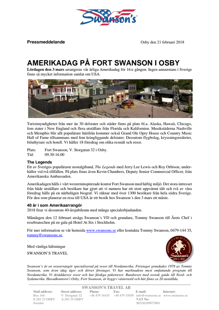 Amerikadag på Fort Swanson i Osby 3 mars