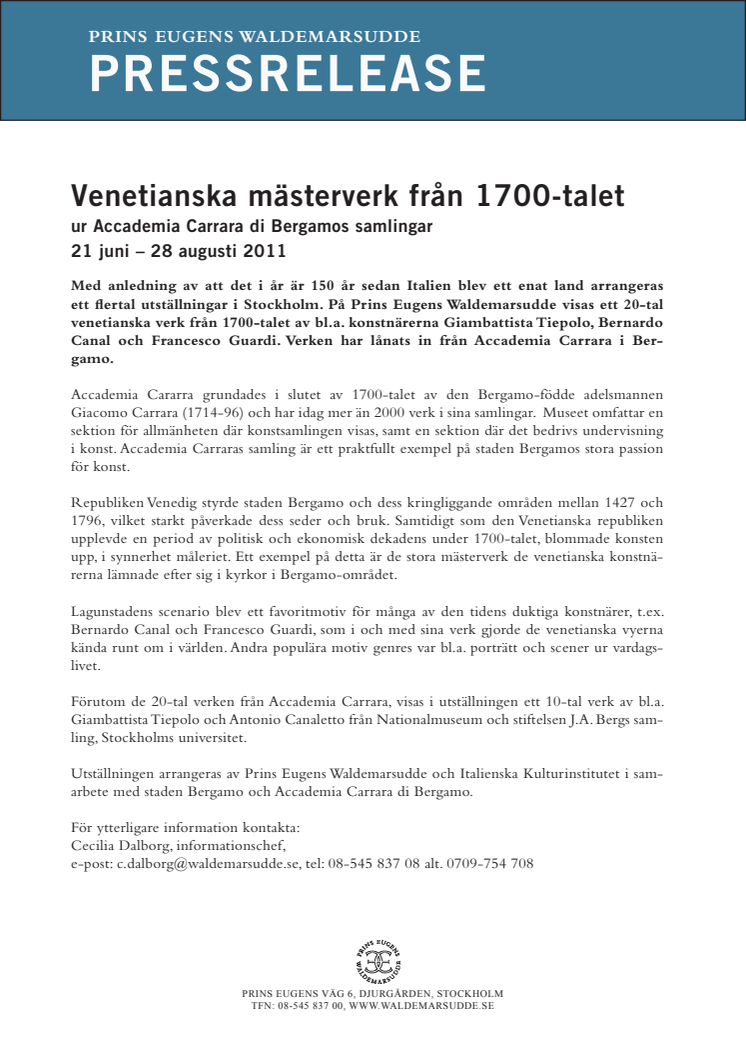 Venetianska mästerverk från 1700-talet ur Accademia Carrara di Bergamos samlingar