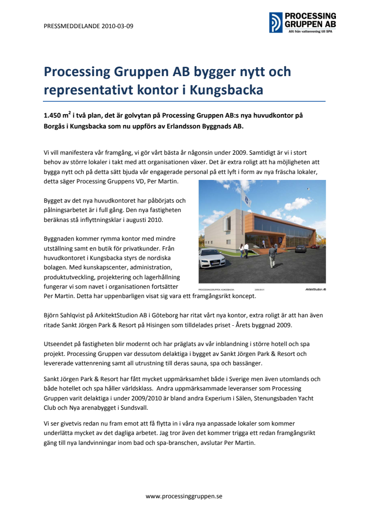 Processing Gruppen AB bygger nytt och representativt kontor i Kungsbacka