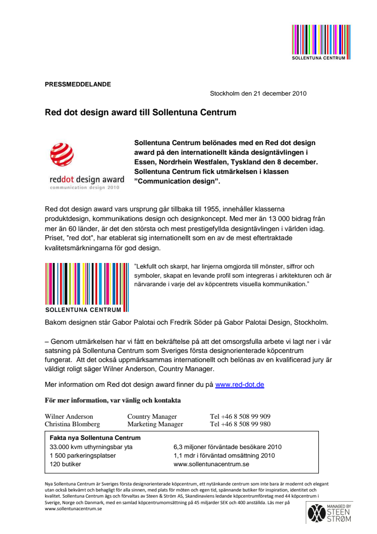 Red dot design award till Sollentuna Centrum
