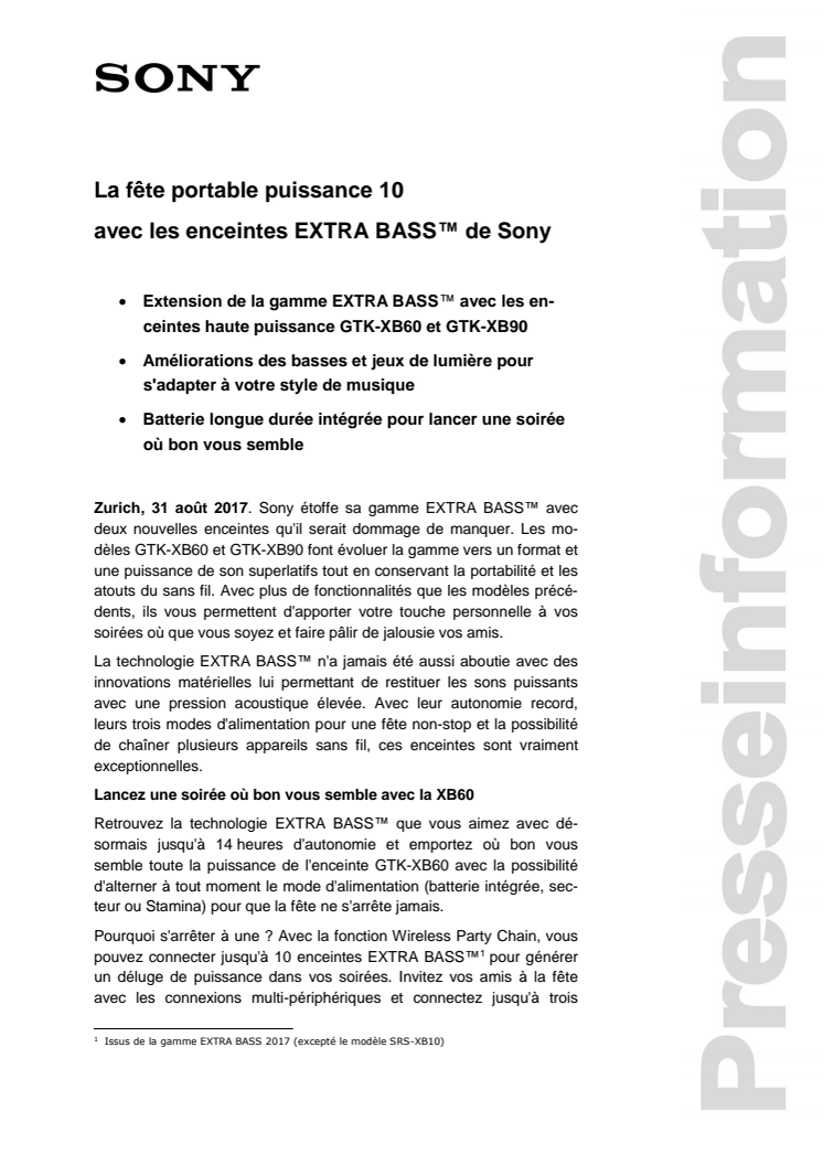 La fête portable puissance 10 avec les enceintes EXTRA BASS™ de Sony