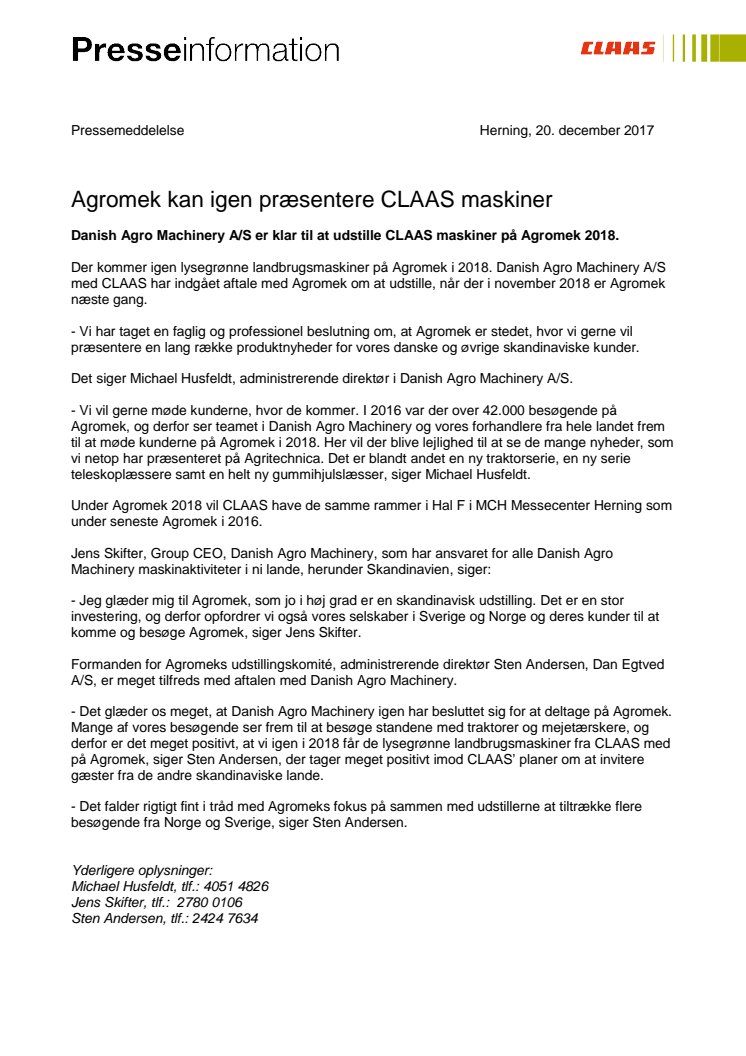Agromek kan igen præsentere CLAAS maskiner 