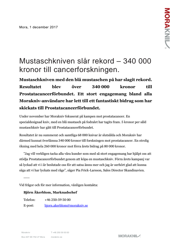 Mustaschkniven slår rekord- 340 000 kronor till cancerforskningen