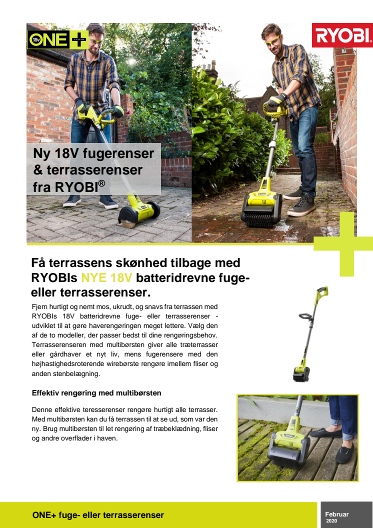 Få terrassens skønhed tilbage med RYOBIs NYE 18V batteridrevne fuge- eller terrasserenser.