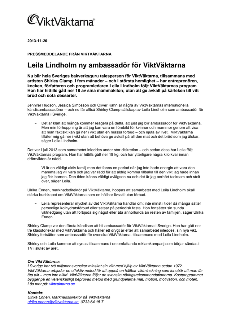 Leila Lindholm ny ambassadör för ViktVäktarna