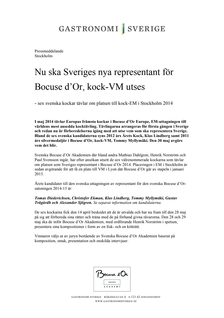 Nu ska Sveriges nya representant för Bocuse d’Or, kock-VM utses 