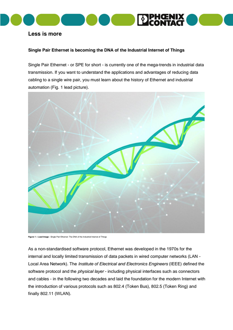 Single Pair Ethernet is becoming the DNA of the Industrial Internet of Things 