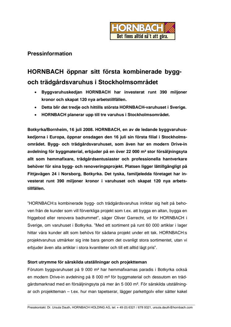 HORNBACH öppnar sitt första kombinerade bygg- och trädgårdsvaruhus i Stockholmsområdet