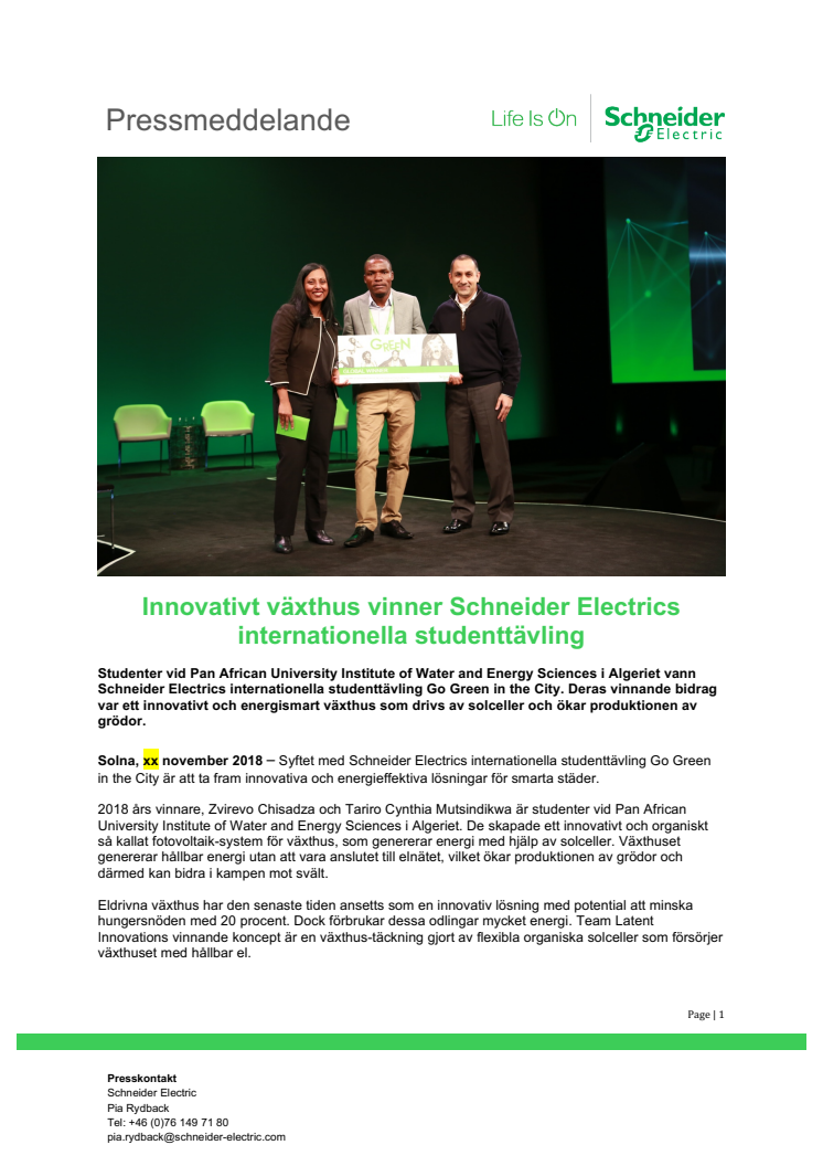 Innovativt växthus vinner Schneider Electrics internationella studenttävling