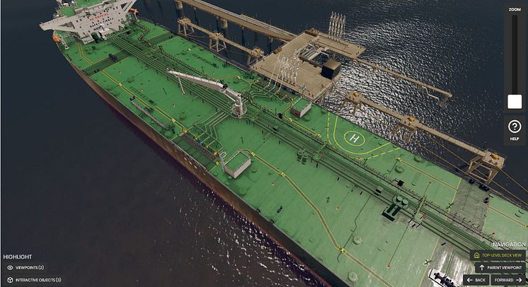 K-Sim Cargo handling simulator with visual display of the deck of a generic crude oil tanker model