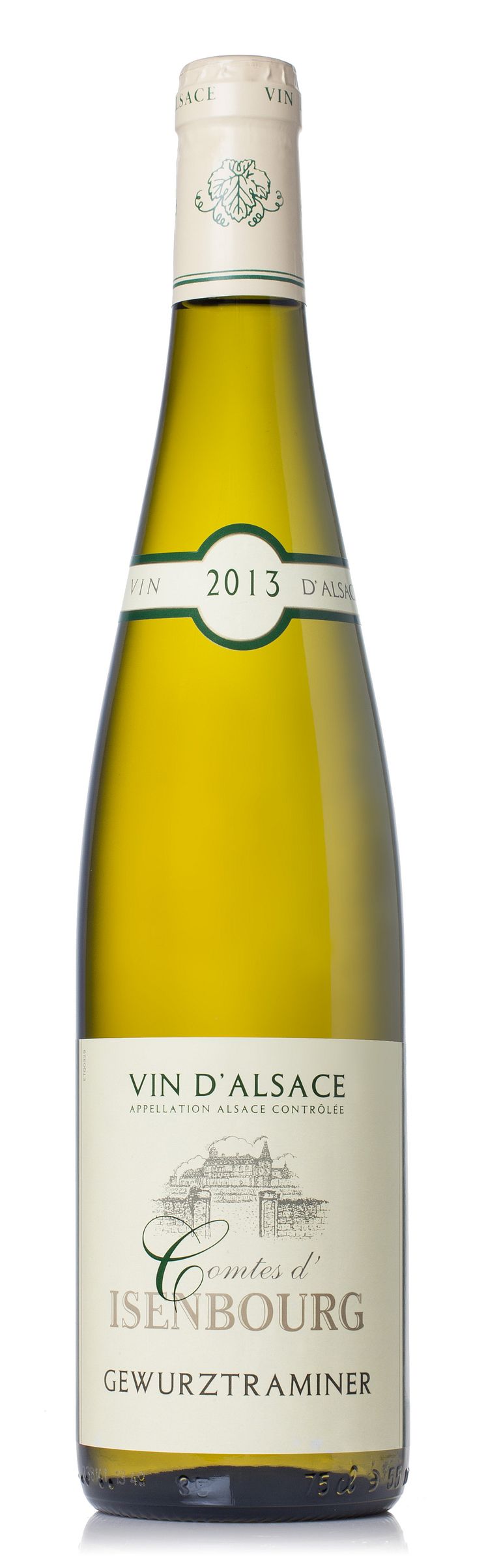 Gewurztraminer från d'Isenbourg i Alsace, årgång 2013. Systembolagets artikelnummer 2187.