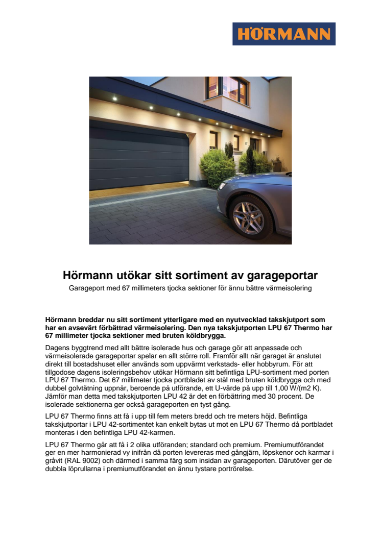 Hörmann utökar sitt sortiment av garageportar 