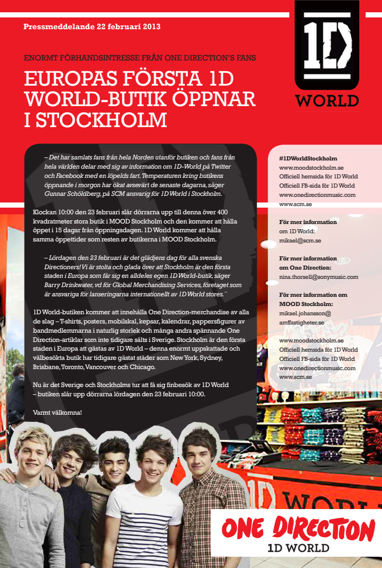 I morgon klockan 10:00 öppnar Europas första 1D World-butik i Stockholm