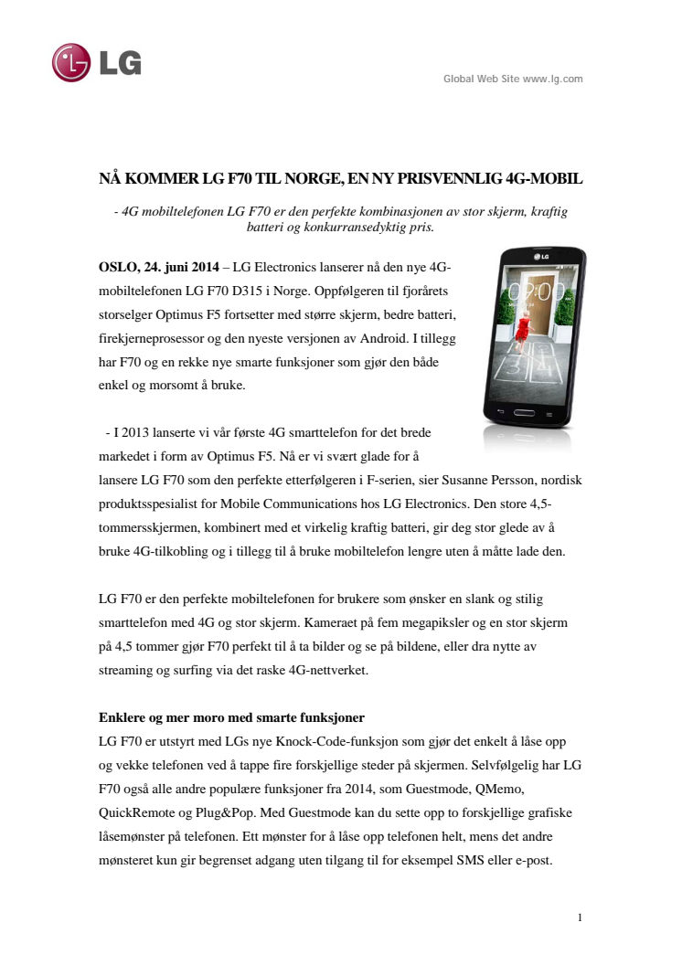 NÅ KOMMER LG F70 TIL NORGE, EN NY PRISVENNLIG 4G-MOBIL
