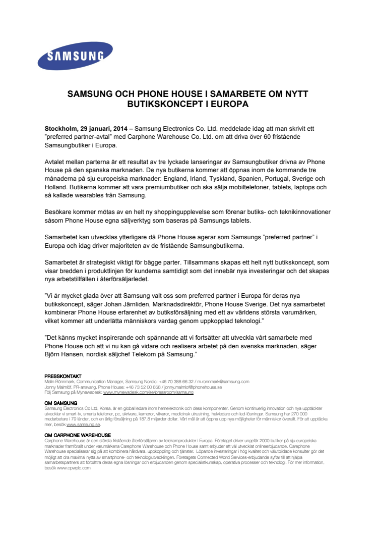 Samsung och Phone House i samarbete om nytt butikskoncept i Europa