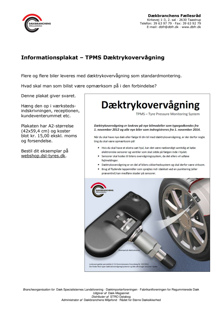 Informationsplakat – TPMS Dæktrykovervågning