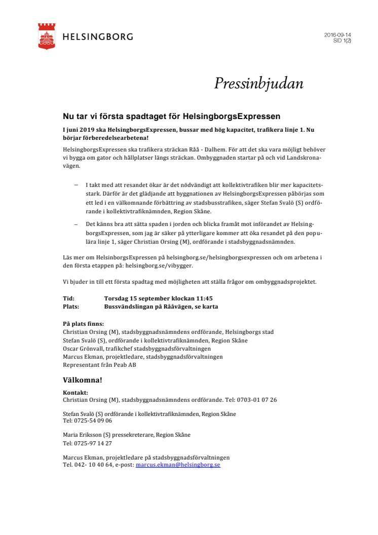 Pressinbjudan: Nu tar vi första spadtaget för HelsingborgsExpressen