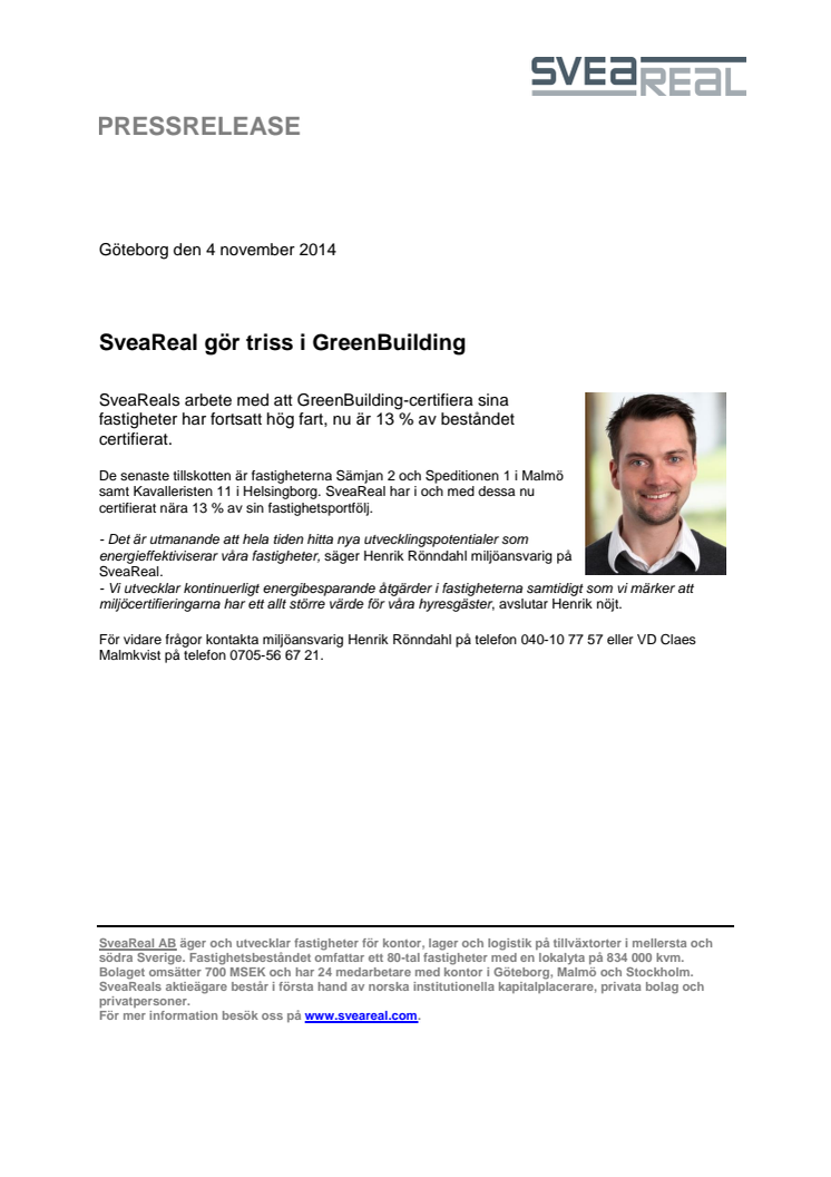 SveaReal gör triss i GreenBuilding