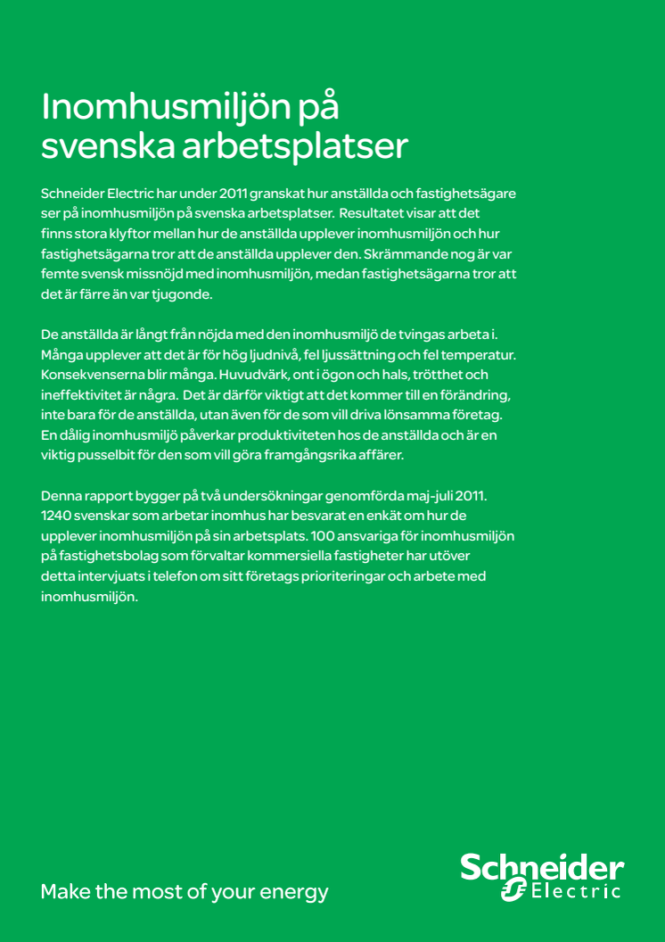 Inomhusmiljön på svenska arbetsplatser av Schneider Electric