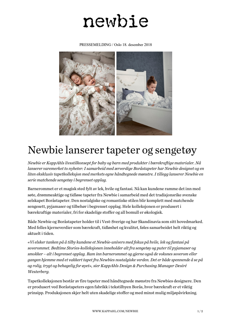 Newbie lanserer tapeter og sengetøy