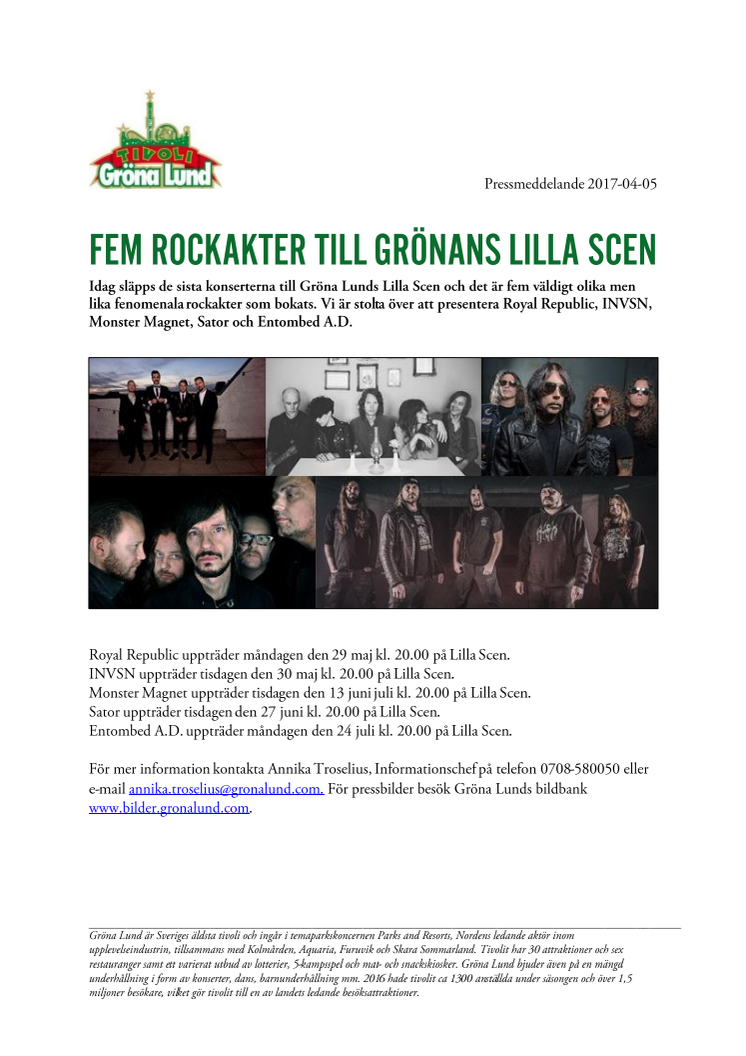 Fem rockakter till Grönans Lilla Scen