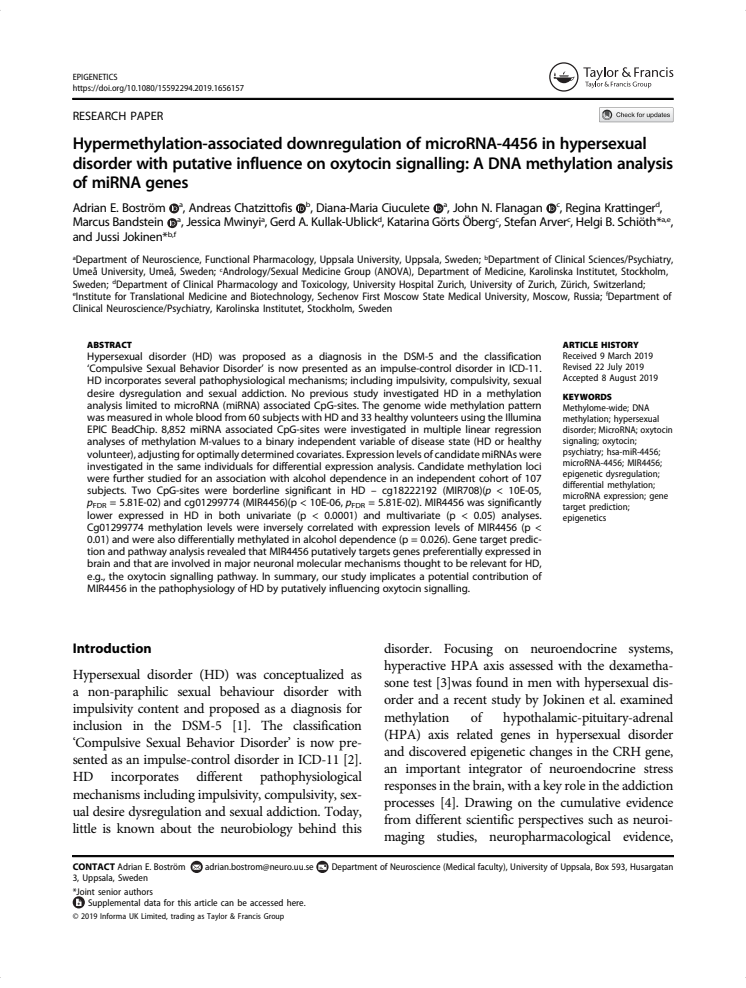 Vetenskaplig artikel i Epigenetics