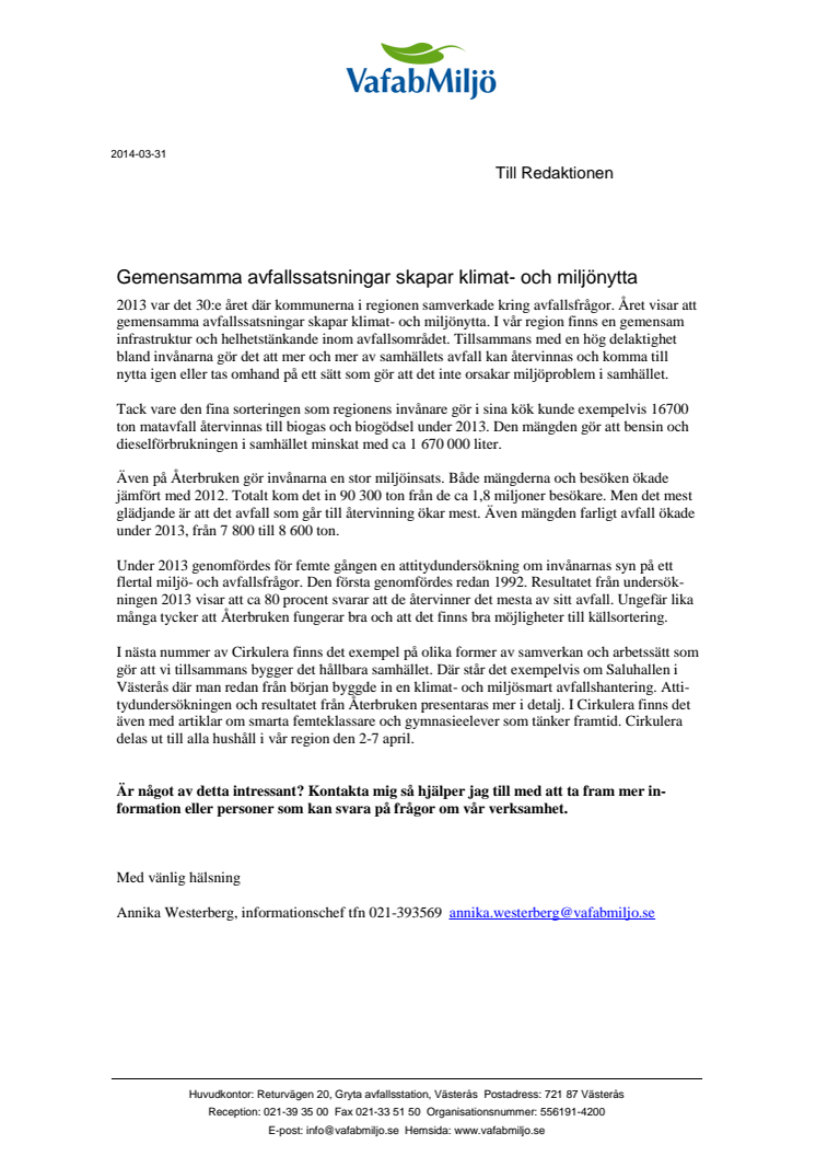 Gemensamma avfallssatsningar skapar miljö- och klimatnytta
