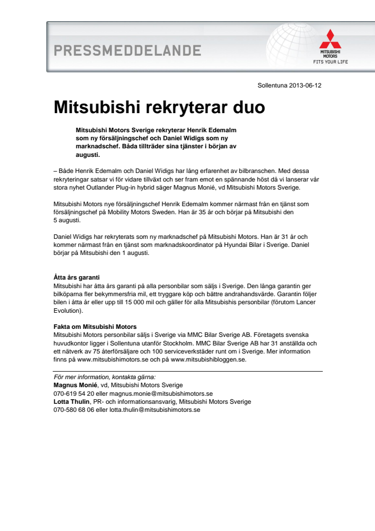 Mitsubishi rekryterar duo