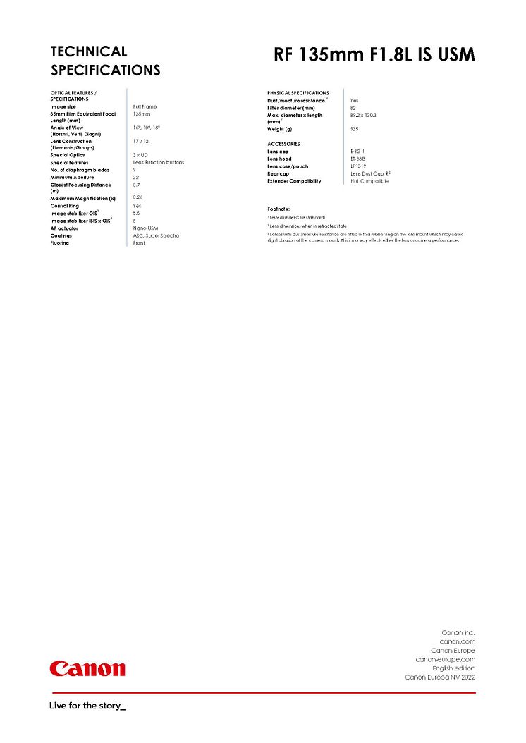 RF 135mm F1.8L IS USM_PR Spec Sheet_EM_FINAL