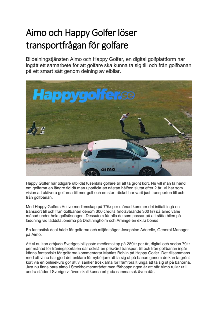 Aimo och Happygolfer.se löser transportfrågan för golfare