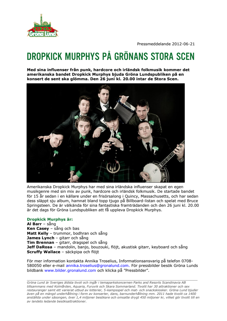 Dropkick Murphys på Grönans Stora Scen