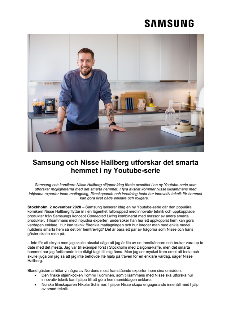 Samsung och Nisse Hallberg utforskar det smarta hemmet i ny Youtube-serie