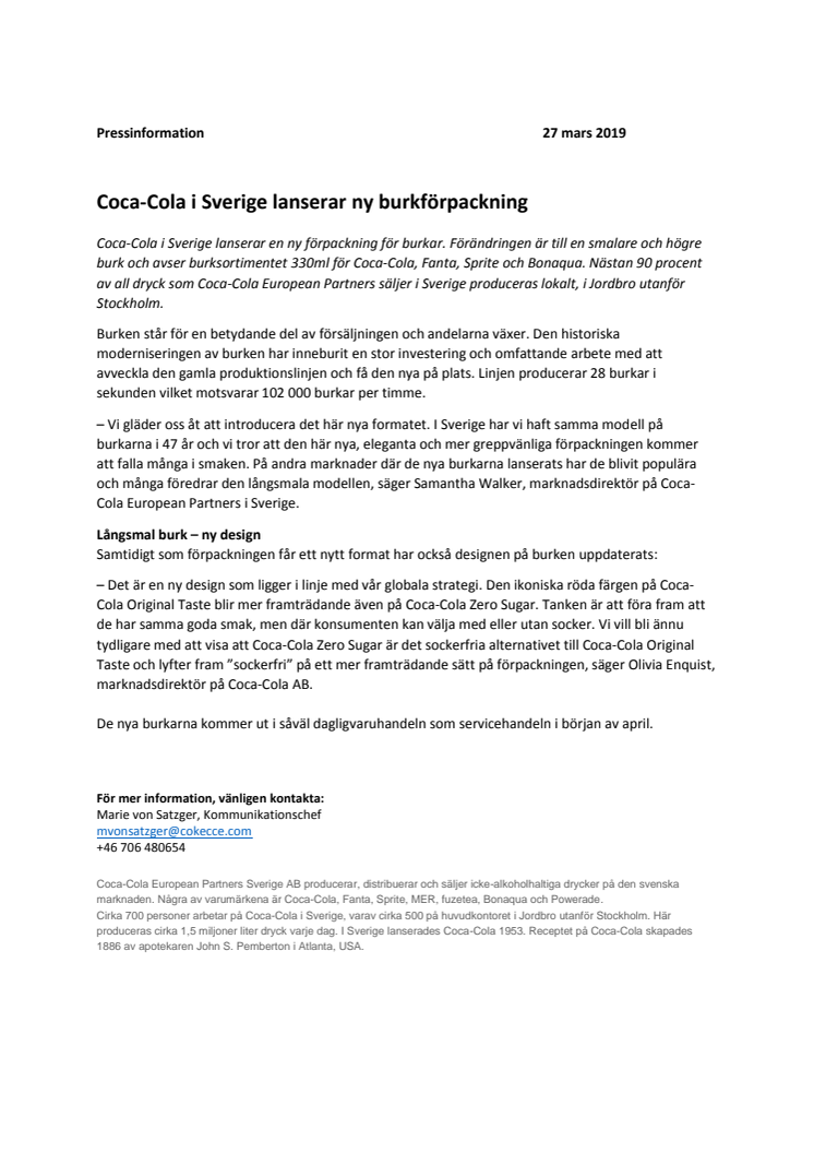 Coca-Cola i Sverige lanserar ny burkförpackning 