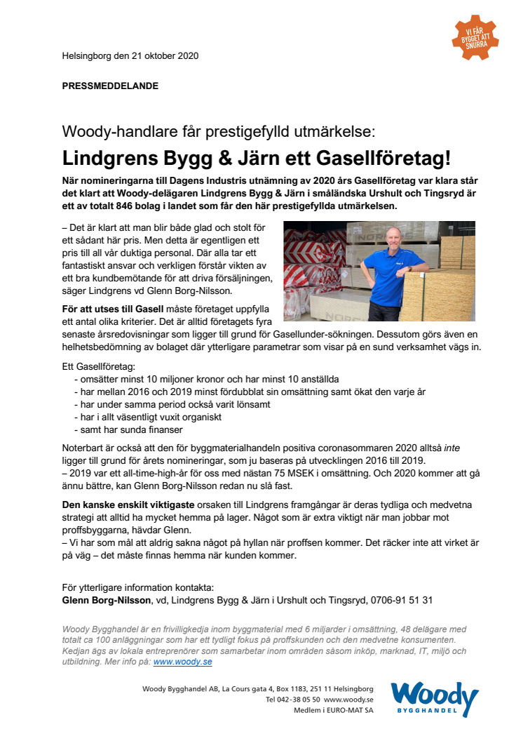 Lindgrens Bygg & Järn utsett till Gasellföretag 2020!