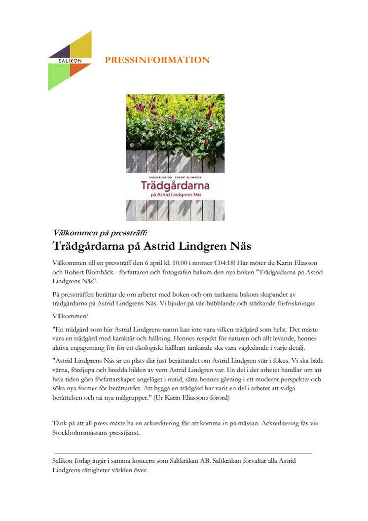 Trädgårdarna på Astrid Lindgrens Näs - välkommen på pressträff på Nordiska Trädgårdar!