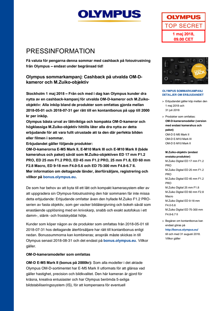 Få valuta för pengarna denna sommar med cashback på fotoutrustning från Olympus!