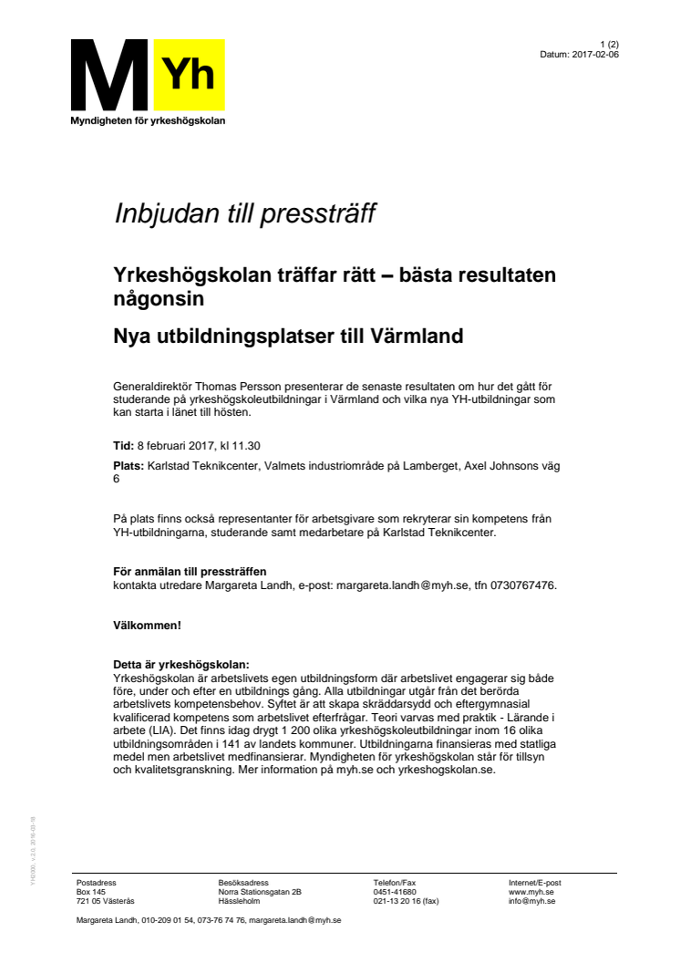 Inbjudan till pressträff om yrkeshögskolans nya platser i Värmland
