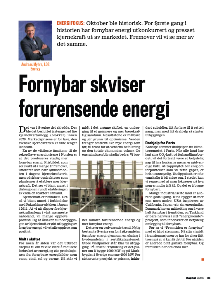 Presseklipp Kapital 2015 #21: Fornybar skviser forurensende energi