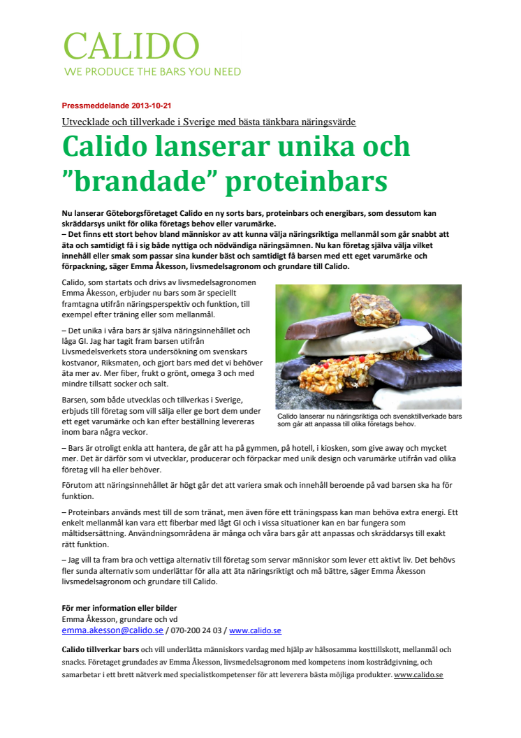 Calido lanserar unika och ”brandade” proteinbars 