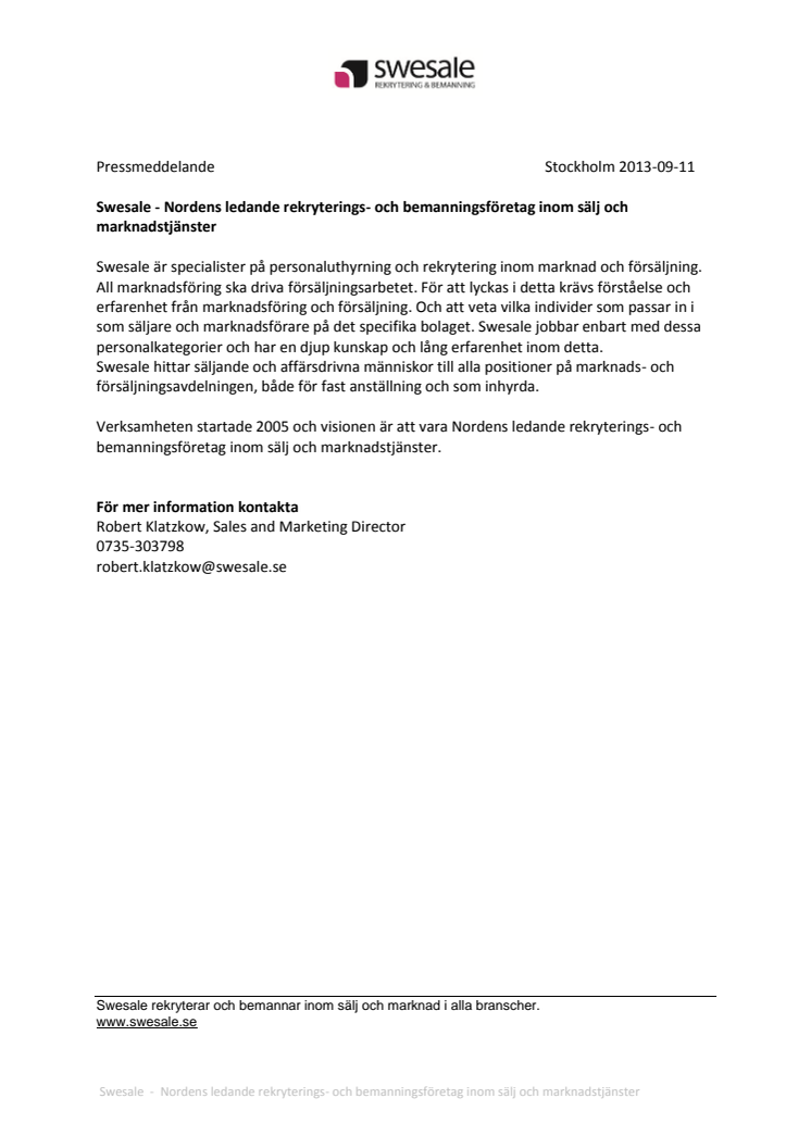Swesale - Nordens ledande rekryterings- och bemanningsföretag inom sälj och marknadstjänster