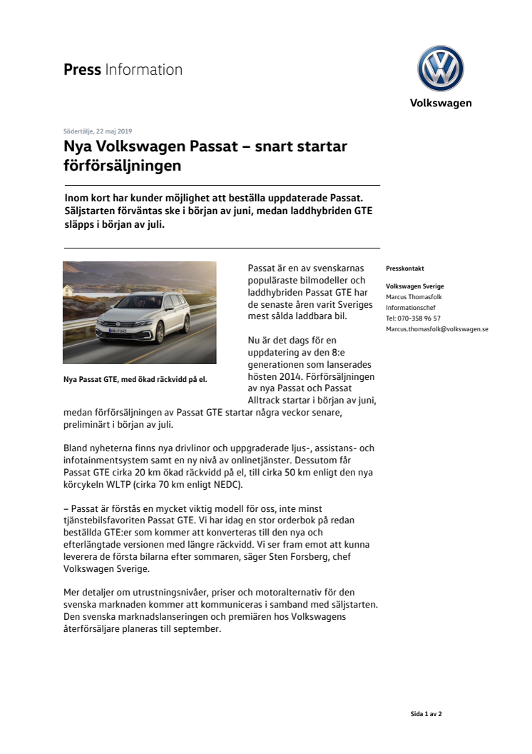 Nya Volkswagen Passat – snart startar förförsäljningen