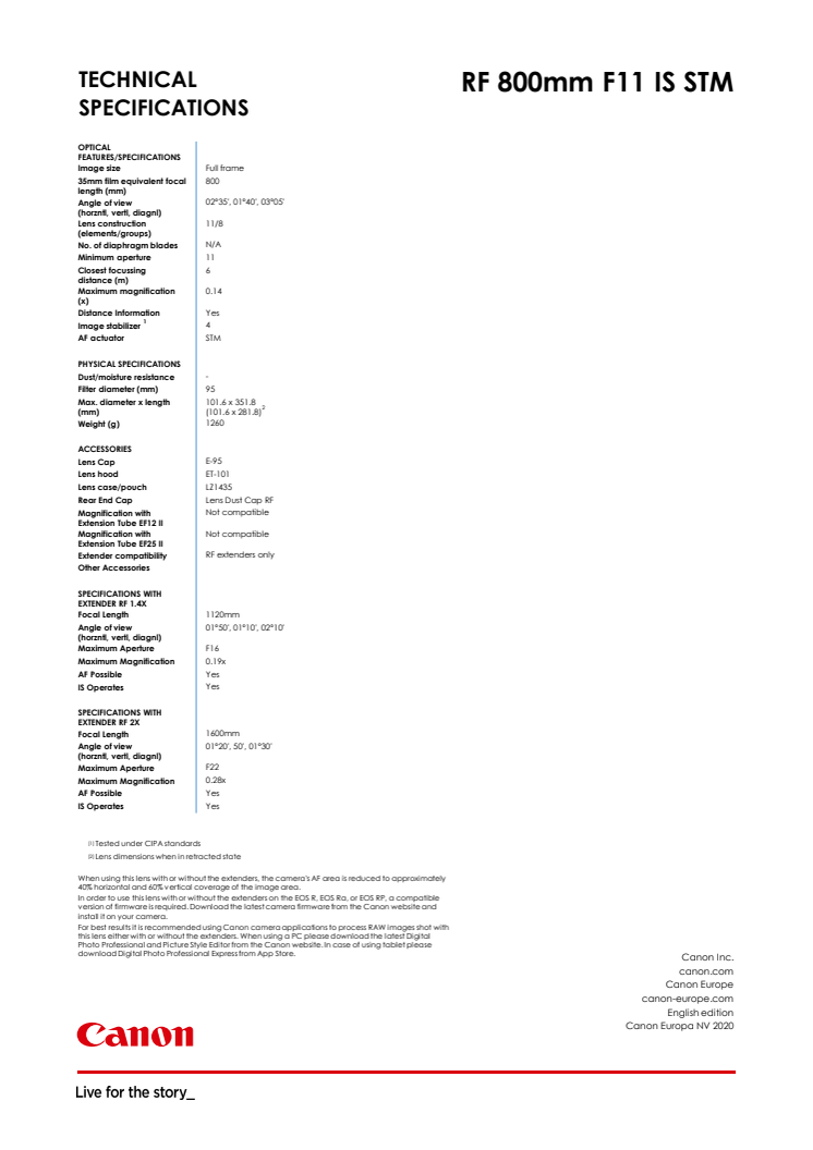 Canon_Spec Sheet_RF 800mm F11 IS STM 