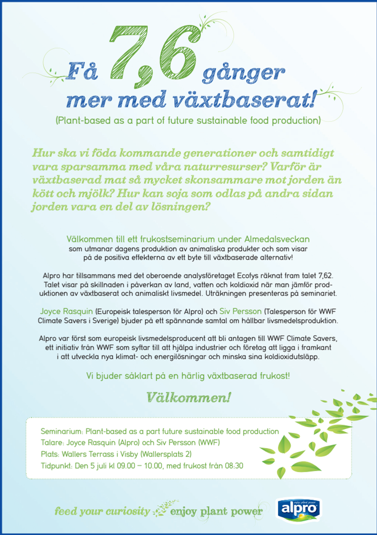 Alpro välkomnar till ett frukostseminarium under Almedalsveckan! 