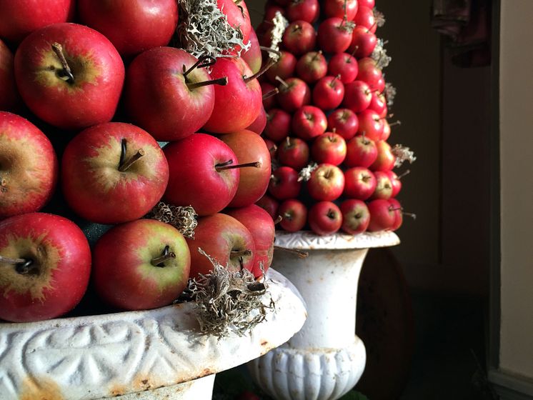 Juldekoration med äpplen på Katrinetorp Landeri