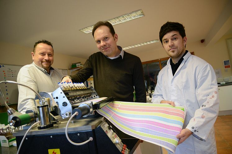 L-R: Multichem managing director Michael Nelson, Professor Justin Perry of Northumbria University and Multichem product development manager Dr Tom Winstanley.