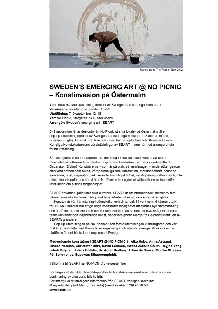 SWEDEN’S EMERGING ART @ NO PICNIC Konstinvasion på Östermalm 2012