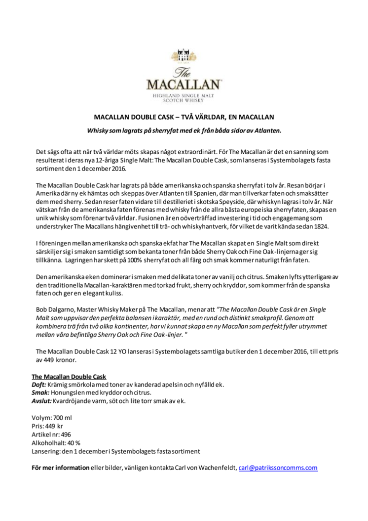 MACALLAN DOUBLE CASK – TVÅ VÄRLDAR, EN MACALLAN