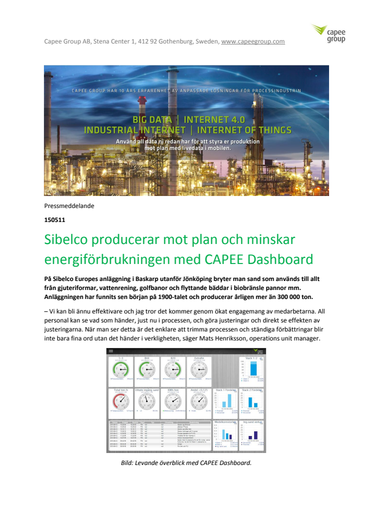 Sibelco minskar energiförbrukningen med CAPEE Dashboard